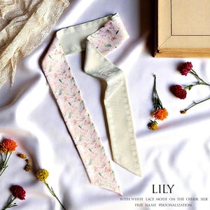 Lily Flower Scarf | Personalized Handbag Scarf | Handbag Scarf | Skinny Scarf | Flower Theme Skinny Scarf | Handbag Handle Wrap