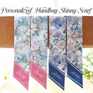 Personalized handbag scarf | Handbag scarf | Skinny scarf | Flower Theme skinny scarf | Handbag handle wrap