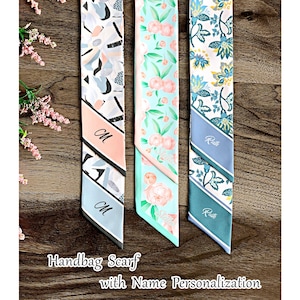 Personalized Handbag Scarf | Satin Scarf | Skinny Scarf | Flower Theme Skinny Scarf | Handbag Handle Wrap