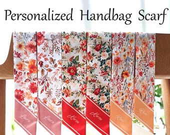 Personalized Floral Handbag Scarf: Satin Silk Handle Wrap