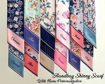 Personalized Satin Silk Handbag Scarf: Floral Skinny Scarf