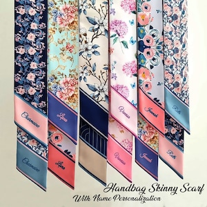 Personalized handbag scarf | Handbag scarf | Skinny scarf | Flower Theme skinny scarf | Handbag handle wrap