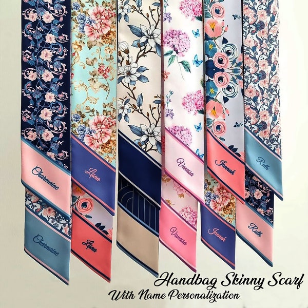 Personalized handbag scarf | Handbag scarf | Skinny scarf | Flower Theme skinny scarf | Handbag handle wrap