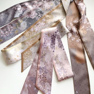 Écharpe de sac à main florale de haute qualité | Écharpe bourse en satin | Wrap pour poignée de sac à main | Écharpe fine à motifs