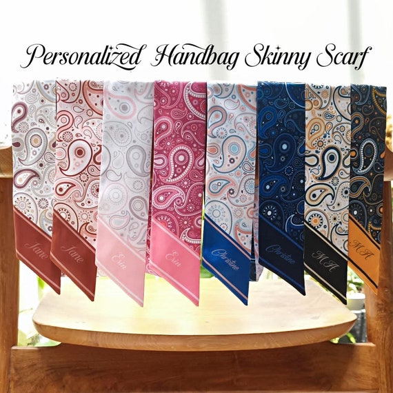 Personalized Paisley Satin Scarf: Skinny Handbag Handle Wrap