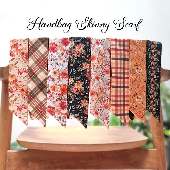 Personalized Autumn Satin Handbag Scarf: Skinny Purse Handle Wrap