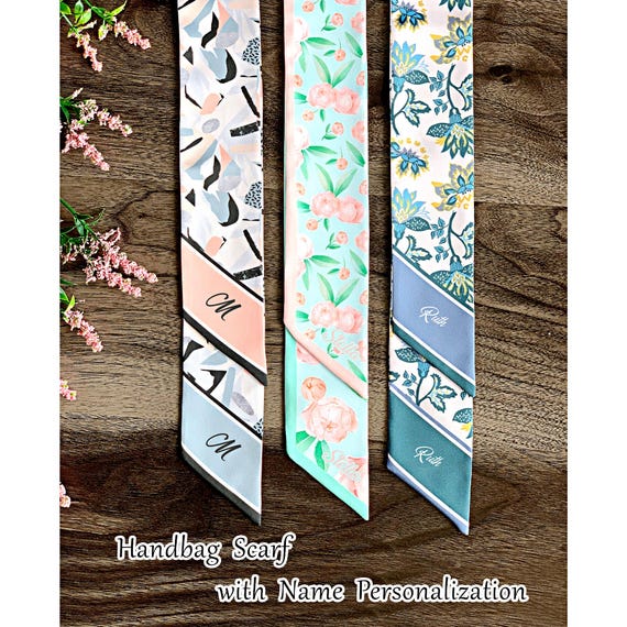 Personalized Satin Skinny Scarf: Floral Handbag Handle Wrap
