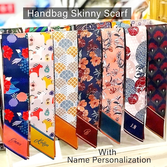 Personalized Satin Skinny Scarf: Handbag Handle Wrap, Neck Scarf