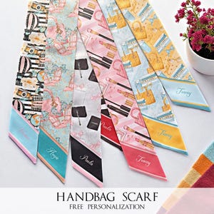 Personalisierter dünner Schal | Handtaschenschal | Langer schmaler Schal | Halstuch | Personalisierter Handtaschenschal | Handtaschenhenkelwickel