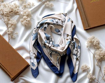 Personalized Floral Satin Scarf: Custom Silk Square Scarf
