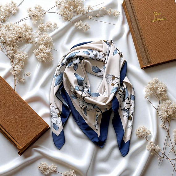 Personalized Floral Satin Scarf: Custom Silk Square Scarf