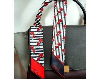 Personalized Satin Handbag Scarf: Long Skinny Neckerchief