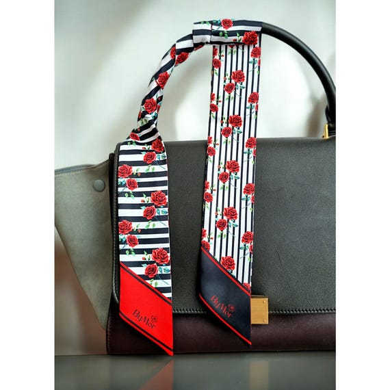 Personalized Satin Handbag Scarf: Long Skinny Neckerchief