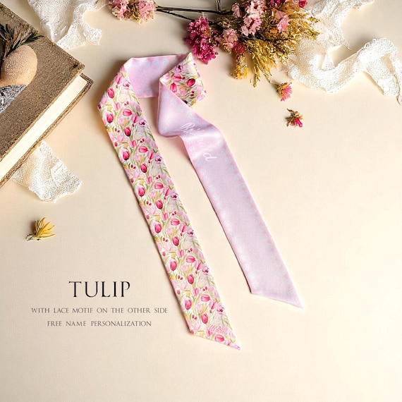 Personalized Tulip Scarf: Satin Silk Handbag Handle Wrap