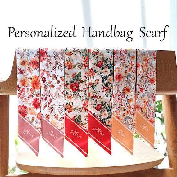 Personalized Floral Handbag Scarf: Satin Silk Handle Wrap