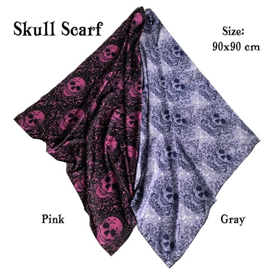 Skull Satin Scarf: Gothic Halloween Neck Scarf, Handbag Accessory