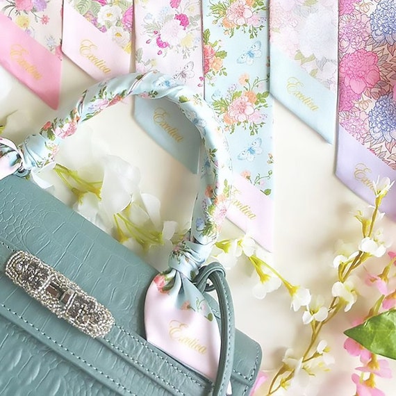 Floral Satin Skinny Scarf: Personalized Handbag Handle Wrap