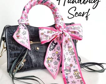 Personalized Satin Silk Handbag Scarf: Floral Handle Wrap