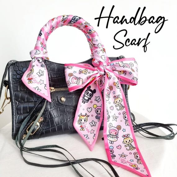 Personalized Satin Silk Handbag Scarf: Floral Handle Wrap