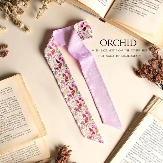 Orchid Flower Skinny Scarf: Personalized Handbag Handle Wrap