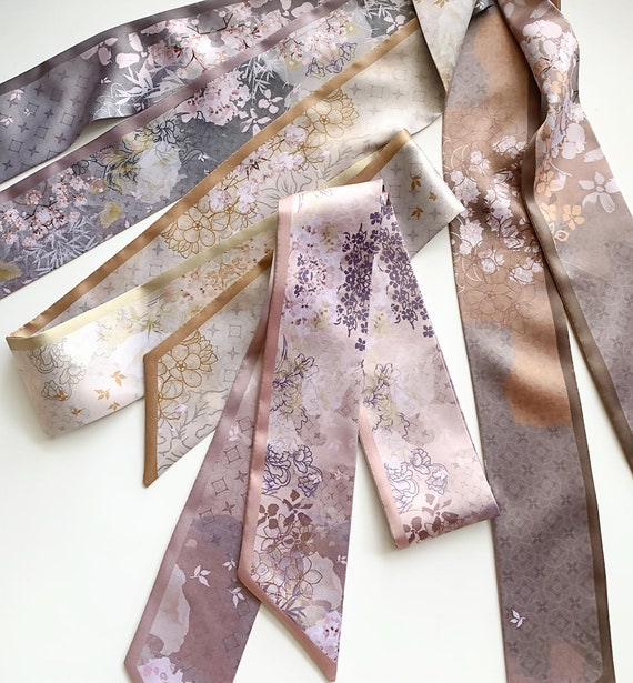 Floral Satin Handbag Scarf: Skinny Purse Handle Wrap