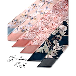 Floral Handbag Scarf | Satin Purse Scarf | Handbag Handle Wrap | Patterned Skinny Scarf