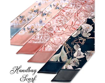 Floral Handtasche Schal | Satin Geldbörse Schal | Handtasche Griff Wrap | Gemusterter schmaler Schal