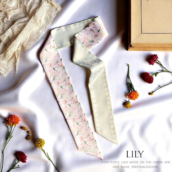 Lily Flower Satin Scarf: Personalized Handbag Handle Wrap
