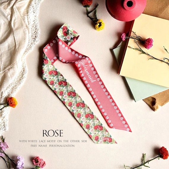 Rose Flower Skinny Scarf: Personalized Handbag Handle Wrap