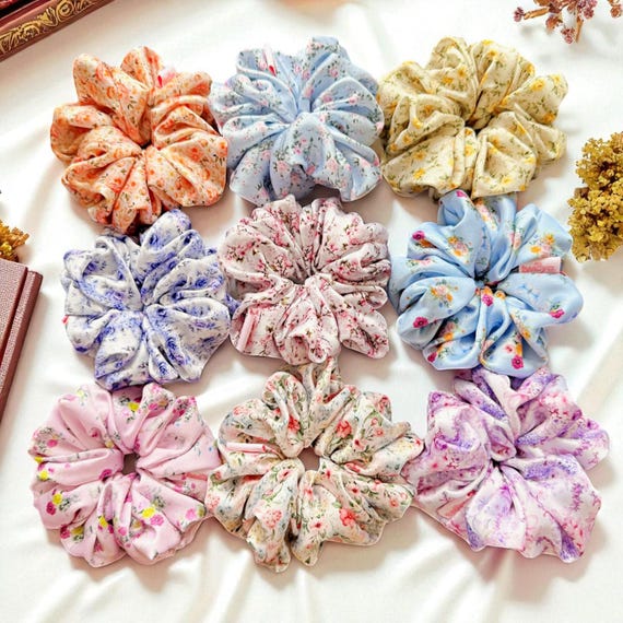Handmade Floral Satin Scrunchie: Medium Size