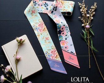 Floral Satin Handbag Scarf: Skinny Scarf