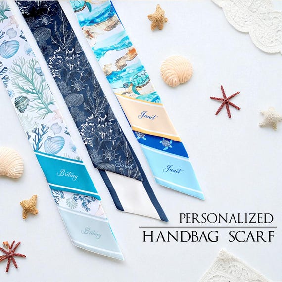 Ocean Satin Skinny Scarf: Personalized Handbag Accessory