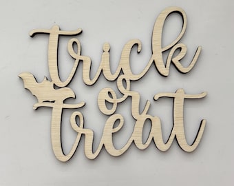 Trick or treat, Unfinished Wood Words, Door hanger, paint party, Halloween wood cutout, wreath making supplies, wood blanks, wood cutout