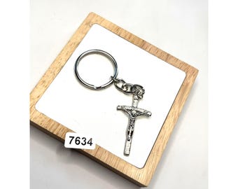 Silver-tone Crucifix Keychain With Religious Jesus Cross Pendant
