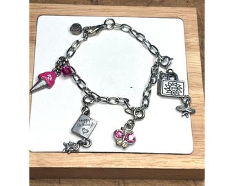 Silver-Tone Charm Bracelet: Ice Cream, Butterfly, Birthday Charms