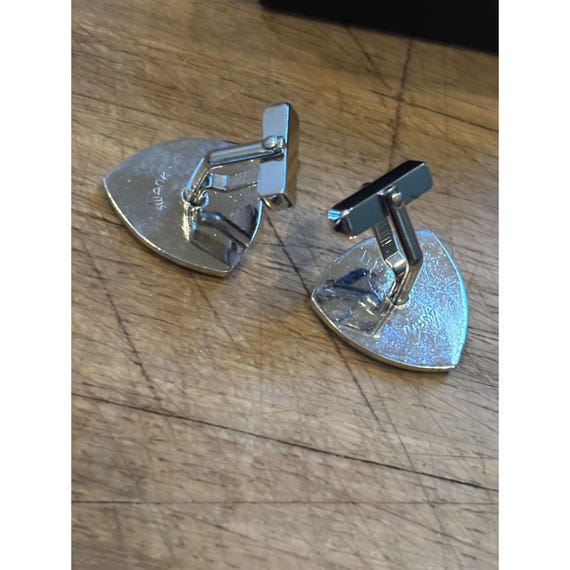 Silver Wave Pattern shield Cufflinks With Triangu… - image 3