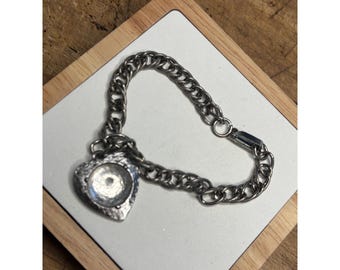 Silver Tone Photo Charm Bracelet - Heart Pendant, 7.5 Inch