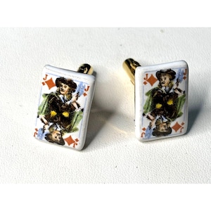 Gemelos vintage de porcelana con diseño rectangular y acabado dorado de Jack of Diamonds