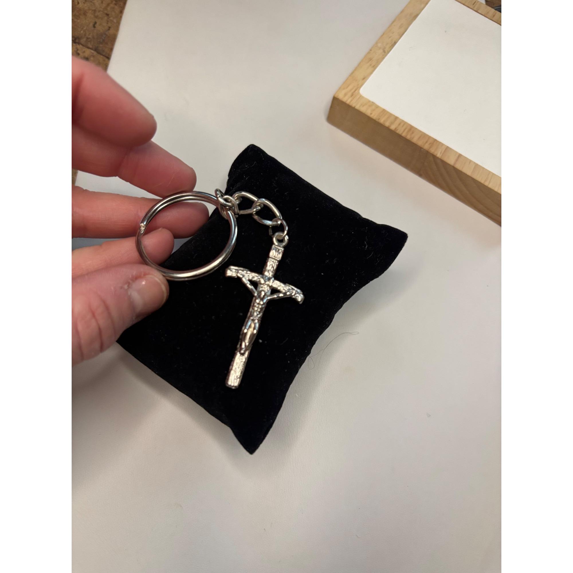 Portachiavi con croce di cristallo chic Gesù Portachiavi religioso Pendenti per portachiavi per auto Ciondolo per borsa Accessori per gioielli fai da te
