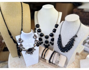 Black Tone Jewelry Lot – Mixed Metal Necklaces & Bracelets