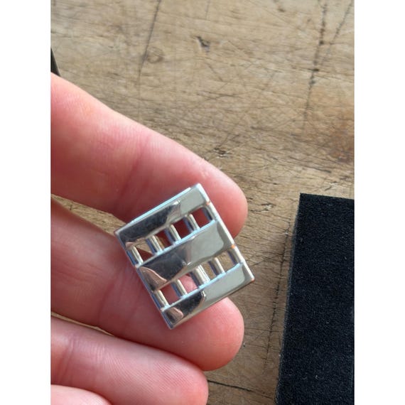Silver-Toned Rectangular Cufflinks With Textured … - image 5