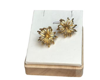 Vintage Gold-Tone Flower Clip-On Earrings