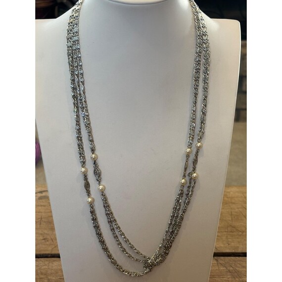 Vintage Multi-strand Silver Chain Necklace With Faux Pearls - Etsy