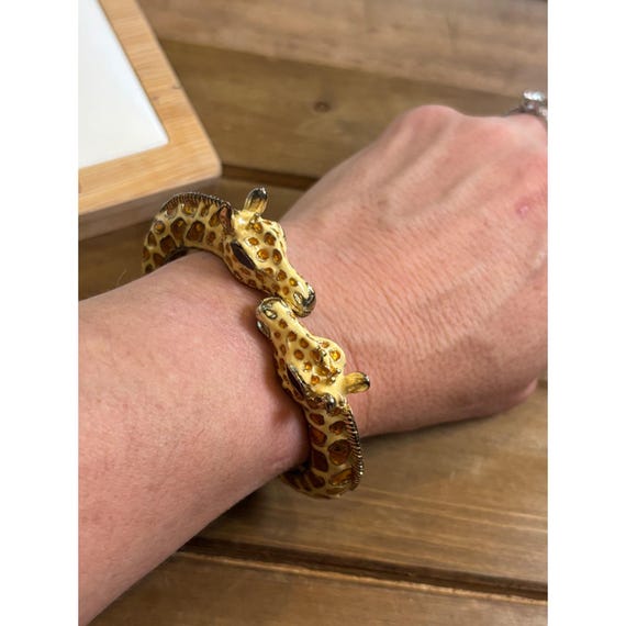 Giraffe Design Enamel Hinged Bangle Bracelet With… - image 2