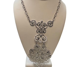 Carolyn Emmons signed Sterling Silver Filigree Statement Necklace 18"
