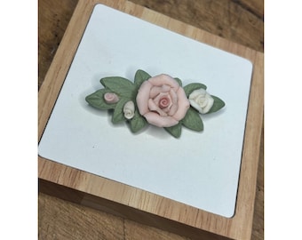 Handcrafted Porcelain Rose Brooch, Pink & White Floral Pin