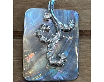 Silver Floral Motif Abalone Shell Pendant