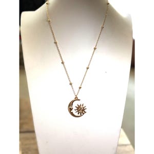 Sun & Moon Pendant Necklace Gold Tone Chain