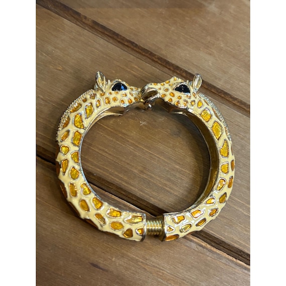 Giraffe Design Enamel Hinged Bangle Bracelet With… - image 1