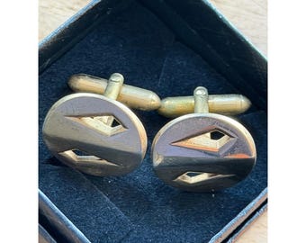Vintage Gold-Tone Cufflinks With Geometric Cut-Out Design